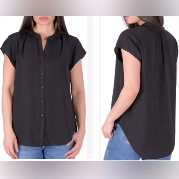 Joie Tops - Women's Scalloped Edge Short Sleeve Top Black